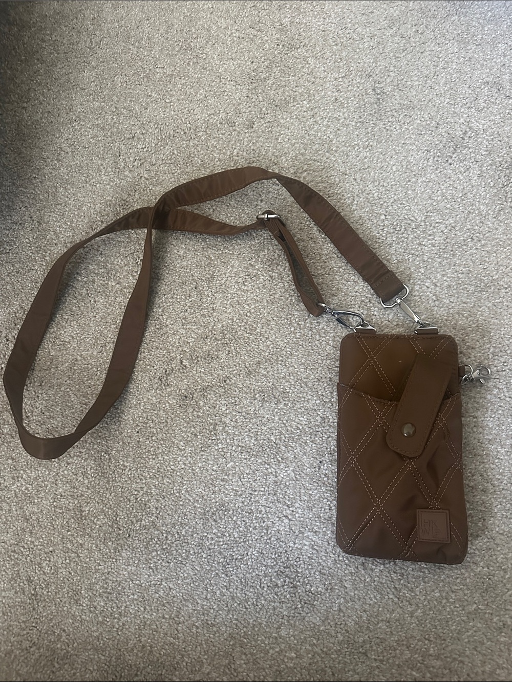 Brown Quilted Crossbody Phone Pouch - Women